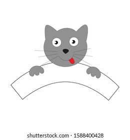 Pleased muzzle of gray cat fed. Vector illustration on the packaging.