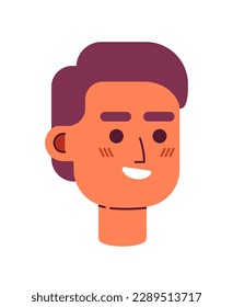 Pleased wide smiling guy semi flat vector character head. Happy man. Editable cartoon style face emotion. Simple colorful avatar icon. Spot illustration for web graphic design and animation