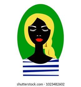 Pleased woman with her eyes closed and queue balck silhouette