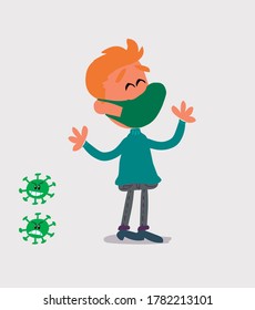 Pleased  young man dressed casually with mask and virus COVID explaining something