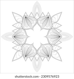 Flor decorativa agradable de la página del libro Coloring para adultos Esquema negro y fondo blanco