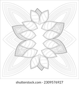 Pleasing decorative flower of Coloring book page for adult Black outline and white background