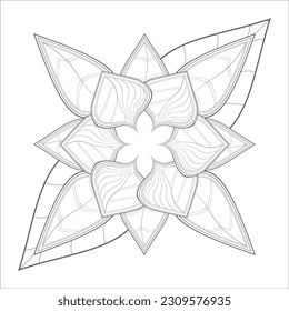 Pleasing decorative flower of Coloring book page for adult Black outline and white background