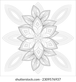 Flor decorativa agradable de la página del libro Coloring para adultos Esquema negro y fondo blanco