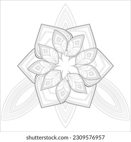 Pleasing decorative flower of Coloring book page for adult Black outline and white background