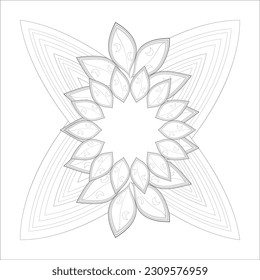 Pleasing decorative flower of Coloring book page for adult Black outline and white background