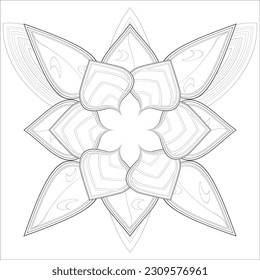 Pleasing decorative flower of Coloring book page for adult Black outline and white background