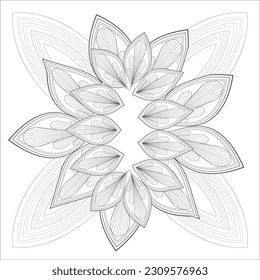 Pleasing decorative flower of Coloring book page for adult Black outline and white background