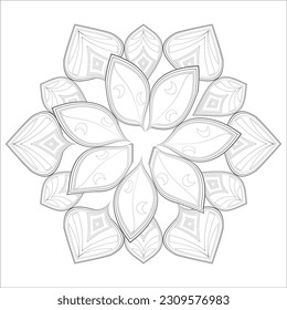 Fleur décorative agréable de la page de livre de Coloriage pour adulte contour Noir et arrière-plan blanc