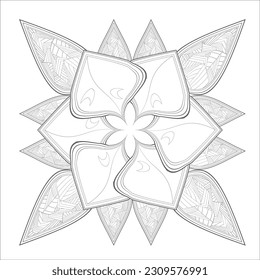 Pleasing decorative flower of Coloring book page for adult Black outline and white background