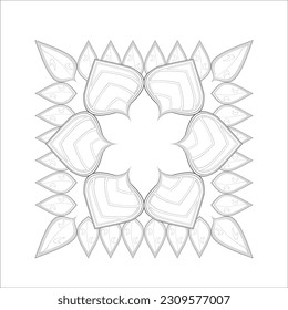 Pleasing decorative flower of Coloring book page for adult Black outline and white background