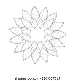 Pleasing decorative flower of Coloring book page for adult Black outline and white background