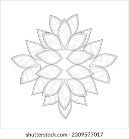 Pleasing decorative flower of Coloring book page for adult Black outline and white background