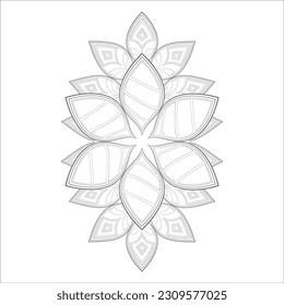 Pleasing decorative flower of Coloring book page for adult Black outline and white background