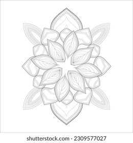 Pleasing decorative flower of Coloring book page for adult Black outline and white background