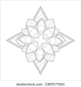 Flor decorativa agradable de la página del libro Coloring para adultos Esquema negro y fondo blanco