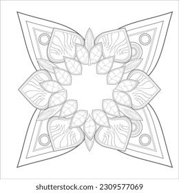 Vergnügen mit dekorativer Blume auf der Seite des Farbbuchs für Erwachsene Schwarzer Umriss und weißer Hintergrund
