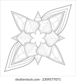 Pleasing decorative flower of Coloring book page for adult Black outline and white background