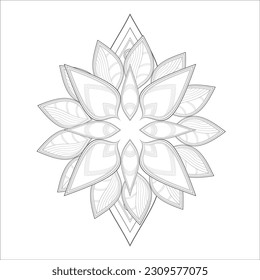 Pleasing decorative flower of Coloring book page for adult Black outline and white background