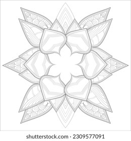 Flor decorativa agradable de la página del libro Coloring para adultos Esquema negro y fondo blanco