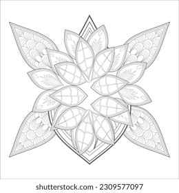 Pleasing decorative flower of Coloring book page for adult Black outline and white background