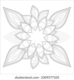 Pleasing decorative flower of Coloring book page for adult Black outline and white background