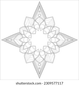 Pleasing decorative flower of Coloring book page for adult Black outline and white background