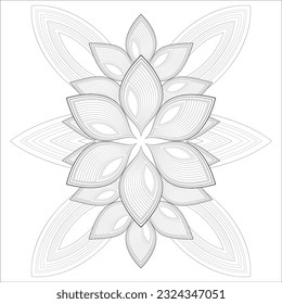 Pleasing decorative flower of Coloring book page for adult in Black outline and white background
