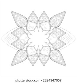 Pleasing decorative flower of Coloring book page for adult in Black outline and white background
