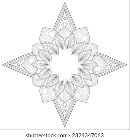 Pleasing decorative flower of Coloring book page for adult in Black outline and white background
