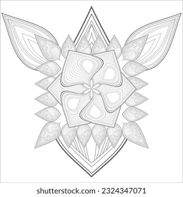 Flor decorativa agradable de la página del libro Coloring para adultos con contorno negro y fondo blanco