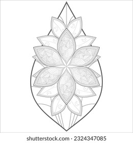 Flor decorativa agradable de la página del libro Coloring para adultos con contorno negro y fondo blanco
