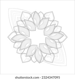 Pleasing decorative flower of Coloring book page for adult in Black outline and white background