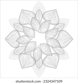 Flor decorativa agradable de la página del libro Coloring para adultos con contorno negro y fondo blanco