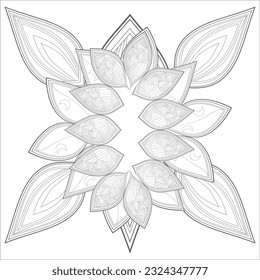 Flor decorativa agradable de la página del libro Coloring para adultos con contorno negro y fondo blanco