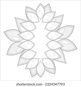 Pleasing decorative flower of Coloring book page for adult in Black outline and white background