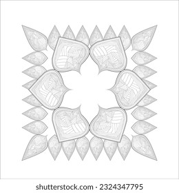 Pleasing decorative flower of Coloring book page for adult in Black outline and white background