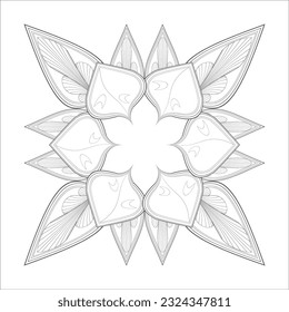 Flor decorativa agradable de la página del libro Coloring para adultos con contorno negro y fondo blanco