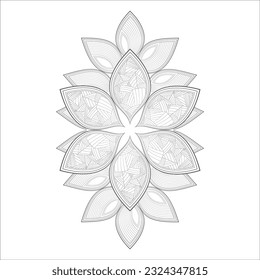 Pleasing decorative flower of Coloring book page for adult in Black outline and white background