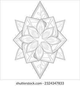 Pleasing decorative flower of Coloring book page for adult in Black outline and white background