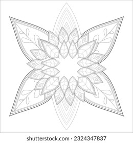 Pleasing decorative flower of Coloring book page for adult in Black outline and white background