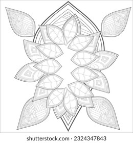 Flor decorativa agradable de la página del libro Coloring para adultos con contorno negro y fondo blanco