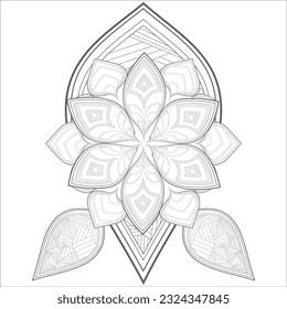 Pleasing decorative flower of Coloring book page for adult in Black outline and white background