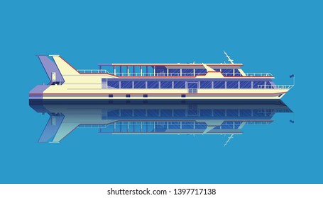 Pleasure boat detailed vector illustration. Passenger liner in ocean. Illustration of vacation and cruise. Handmade drawing vector illustration.