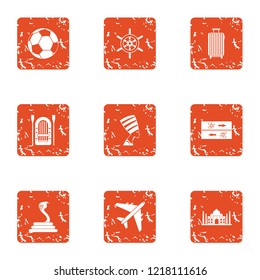 Pleasure boat icons set. Grunge set of 9 pleasure boat vector icons for web isolated on white background
