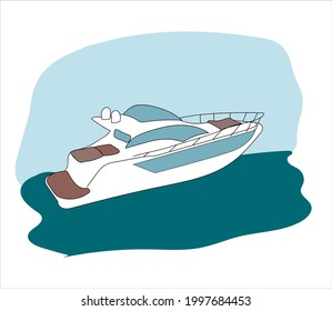 Pleasure boat yacht sails on the sea. Walking on the sea on a yacht boat, a symbol of the open sea, an icon for sports.