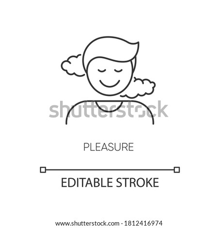 Pleasure pixel perfect linear icon. Positive emotion, satisfaction thin line customizable illustration. Contour symbol. Satisfied, smiling person vector isolated outline drawing. Editable stroke