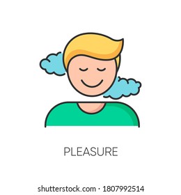 Pleasure RGB color icon. Positive emotion, good feeling, satisfaction. Pleased mind state, joyfull reaction. Satisfied, smiling person isolated vector illustration