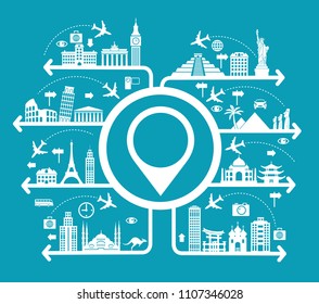 Pleasure travel destinations. Template Background Flat Vector Illustration