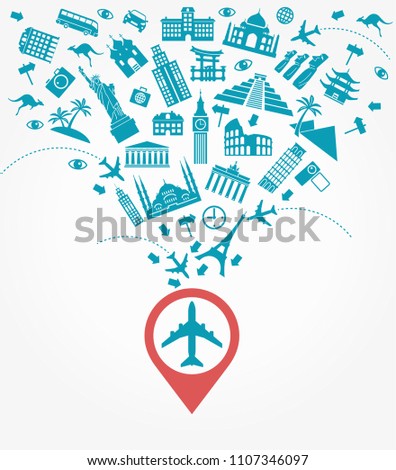 Pleasure travel destinations. Template Background Flat Vector Illustration